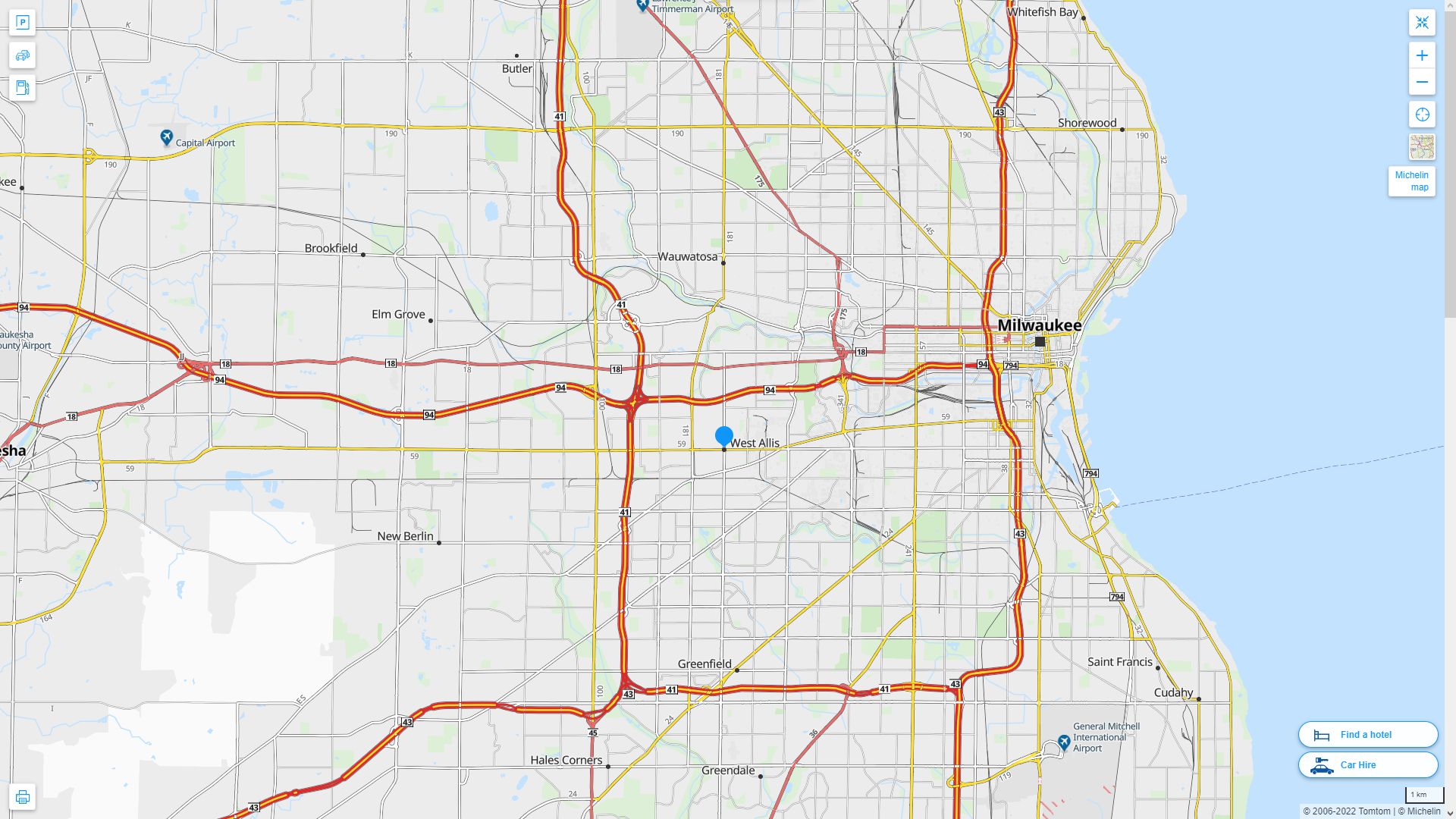 West Allis Wisconsin Highway and Road Map